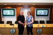 22 June 2019; Paul Campion and Anne Maher from Enfield Celtic, Meath, during the FAI Club of the Year Information Day at FAI National Training Centre in Abbotstown, Dublin. Photo by Eóin Noonan/Sportsfile