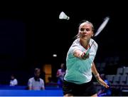 24 June 2019; Kristin Kuuba of Estonia in action against Maria Ulitina of Ukraine during their Women's Badminton Singles group stage match at Falcon Club on Day 4 of the Minsk 2019 2nd European Games in Minsk, Belarus. Photo by Seb Daly/Sportsfile