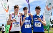 22 June 2019; Boys Triple Jump Medallists, from left, Joshua Knox of Belfast H.S, Co. Antrim, silver, Adam Turner of Colaiste Chriost Rì, Co. Cork, gold and Dillon Ryan of CBS Thurles, Co. Tipperary, bronze, during the Irish Life Health Tailteann Inter-provincial Games at Santry in Dublin. Photo by Sam Barnes/Sportsfile