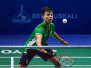 24 June 2019; Nhat Nguyen of Ireland in action against Daniel Nikolov of Bulgaria during their Men's Badminton Singles group stage match at Falcon Club on Day 4 of the Minsk 2019 2nd European Games in Minsk, Belarus. Photo by Seb Daly/Sportsfile