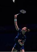 24 June 2019; Kirsty Gilmore of Great Britain in action during her Women's Badminton Singles group stage match against Elisa Wiborg of Norway at Falcon Club on Day 4 of the Minsk 2019 2nd European Games in Minsk, Belarus. Photo by Seb Daly/Sportsfile