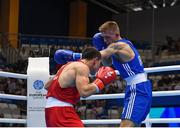 24 June 2019; Kurt Walker of Ireland, right, in action against Zhirayr Sargsyan of Armenia during their Men’s Bantamweight bout at Uruchie Sports Palace on Day 4 of the Minsk 2019 2nd European Games in Minsk, Belarus. Photo by Seb Daly/Sportsfile