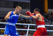 24 June 2019; Kurt Walker of Ireland, left, in action against Zhirayr Sargsyan of Armenia during their Men’s Bantamweight bout at Uruchie Sports Palace on Day 4 of the Minsk 2019 2nd European Games in Minsk, Belarus. Photo by Seb Daly/Sportsfile