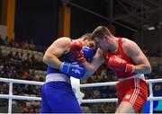24 June 2019; Dean Gardiner of Ireland, right, in action against Mikheil Bakhtidze of Georgia during their Men's Super Heavyweight bout at Uruchie Sports Palace on Day 4 of the Minsk 2019 2nd European Games in Minsk, Belarus. Photo by Seb Daly/Sportsfile