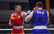 left, in action against Mikheil Bakhtidze of Georgia during their Men's Super Heavyweight bout at Uruchie Sports Palace on Day 4 of the Minsk 2019 2nd European Games in Minsk, Belarus. Photo by Seb Daly/Sportsfile