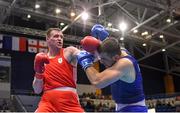 24 June 2019; Dean Gardiner of Ireland, left, in action against Mikheil Bakhtidze of Georgia during their Men's Super Heavyweight bout at Uruchie Sports Palace on Day 4 of the Minsk 2019 2nd European Games in Minsk, Belarus. Photo by Seb Daly/Sportsfile