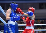 24 June 2019; Michaela Walsh of Ireland, left, in action against Lacramioara Perijoc of Romania, right, during their Women’s Featherweight bout at Uruchie Sports Palace on Day 4 of the Minsk 2019 2nd European Games in Minsk, Belarus. Photo by Seb Daly/Sportsfile