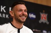 24 June 2019; Andy Boyle during a press conference, at Oriel Park in Dundalk, after signing for Dundalk. Photo by Ben McShane/Sportsfile