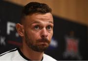 24 June 2019; Andy Boyle during a press conference, at Oriel Park in Dundalk, after signing for Dundalk. Photo by Ben McShane/Sportsfile