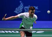 24 June 2019; Paul Reynolds of Ireland in action  during his Men's Badminton Doubles group stage match against Christopher Langridge and Marcus Ellis of Great Britain at Falcon Club on Day 4 of the Minsk 2019 2nd European Games in Minsk, Belarus. Photo by Seb Daly/Sportsfile