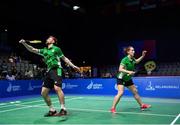 24 June 2019; Samuel Magee and Chloe Magee of Ireland in action against Evgenii Dremin and Evgenia Dimova of Russia during their Mixed Badminton Doubles group stage match at Falcon Club on Day 4 of the Minsk 2019 2nd European Games in Minsk, Belarus. Photo by Seb Daly/Sportsfile