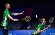 24 June 2019; Samuel Magee and Chloe Magee of Ireland in action against Evgenii Dremin and Evgenia Dimova of Russia during their Mixed Badminton Doubles group stage match at Falcon Club on Day 4 of the Minsk 2019 2nd European Games in Minsk, Belarus. Photo by Seb Daly/Sportsfile