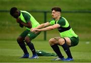 24 June 2019; Richie O'Farrell, right, and Festy Ebosele during a Republic of Ireland Under-19 training session at FAI National Training Centre in Abbotstown, Dublin. Photo by Sam Barnes/Sportsfile