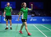 24 June 2019; Chloe Magee and Samuel Magee of Ireland following victory during their Mixed Badminton Doubles group stage match against Evgenii Dremin and Evgenia Dimova of Russia at Falcon Club on Day 4 of the Minsk 2019 2nd European Games in Minsk, Belarus. Photo by Seb Daly/Sportsfile