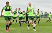 24 June 2019; Kameron Ledwidge, centre, during a Republic of Ireland Under-19 training session at FAI National Training Centre in Abbotstown, Dublin. Photo by Sam Barnes/Sportsfile