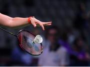 24 June 2019; Agnes Korosi of Hungary during her Women's Badminton Singles group stage against Rachael Darragh of Ireland match at Falcon Club on Day 4 of the Minsk 2019 2nd European Games in Minsk, Belarus. Photo by Seb Daly/Sportsfile