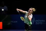 24 June 2019; Rachael Darragh of Ireland in action against Agnes Korosi of Hungary during their Women's Badminton Singles group stage match at Falcon Club on Day 4 of the Minsk 2019 2nd European Games in Minsk, Belarus. Photo by Seb Daly/Sportsfile