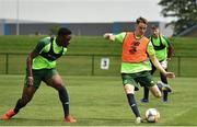 24 June 2019; Ciaran Brennan, right, and Timi Sobowale during a Republic of Ireland Under-19 training session at FAI National Training Centre in Abbotstown, Dublin. Photo by Sam Barnes/Sportsfile