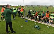 24 June 2019; Head coach Tom Mohan addresses his players during a Republic of Ireland Under-19 training session at FAI National Training Centre in Abbotstown, Dublin. Photo by Sam Barnes/Sportsfile