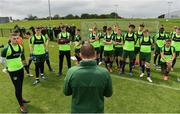 24 June 2019; Head coach Tom Mohan addresses his players during a Republic of Ireland Under-19 training session at FAI National Training Centre in Abbotstown, Dublin. Photo by Sam Barnes/Sportsfile