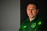 25 June 2019; Manager Tom Mohan poses for a portrait during a Republic of Ireland Under-19 squad press conference at the FAI National Training Centre in Abbotstown, Dublin. Photo by Brendan Moran/Sportsfile