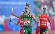 25 June 2019; Luke Lennon Ford of Ireland celebrates after winning the 4x400 Mixed Relay during Dynamic New Athletics quarter-final match two at Dinamo Stadium on Day 5 of the Minsk 2019 2nd European Games in Minsk, Belarus. Photo by Seb Daly/Sportsfile