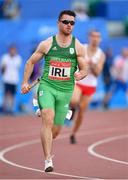 25 June 2019; Andrew Mellon of Ireland competes in the 4x400 Mixed Relay during Dynamic New Athletics quarter-final match two at Dinamo Stadium on Day 5 of the Minsk 2019 2nd European Games in Minsk, Belarus. Photo by Seb Daly/Sportsfile