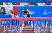 25 June 2019; Gerard O'Donnell of Ireland on his way to finishing second in the Men's 100m hurdles during Dynamic New Athletics quarter-final match two at Dinamo Stadium on Day 5 of the Minsk 2019 2nd European Games in Minsk, Belarus.