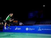 26 June 2019; Nhat Nguyen of Ireland in action against Luka Wrabber of Austria during their Men's Badminton Singles group stage match at Falcon Club on Day 6 of the Minsk 2019 2nd European Games in Minsk, Belarus. Photo by Seb Daly/Sportsfile