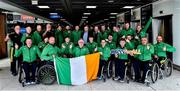 26 June 2019; Members of the Irish Wheelchair Hurling Team prior to their departure from Dublin Airport in advance of the ParaGamesBreda 2019 in Breda, Netherlands. Photo by Matt Browne/Sportsfile
