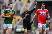 22 June 2019; Referee Anthony Nolan indicates a free kick during the Munster GAA Football Senior Championship Final match between Cork and Kerry at Páirc Ui Chaoimh in Cork.  Photo by Brendan Moran/Sportsfile
