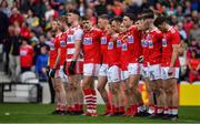 22 June 2019; Cork captain Ian Maguire and his team-mates stand for the national anthem prior to the Munster GAA Football Senior Championship Final match between Cork and Kerry at Páirc Ui Chaoimh in Cork.  Photo by Brendan Moran/Sportsfile