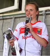 22 June 2019; Cork captain Millie Condon makes a speech following the Ladies Football All-Ireland U14 Platinum Final 2019 match between Cork and Galway at St Rynaghs in Banagher, Offaly. Photo by Ben McShane/Sportsfile
