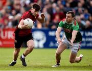 22 June 2019; Donal O'Hare of Down in action against Keith Higgins of Mayo during the GAA Football All-Ireland Senior Championship Round 2 match between Down and Mayo at Pairc Esler in Newry, Down. Photo by Oliver McVeigh/Sportsfile