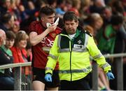 22 June 2019; Owen McCabe of Down leaving the field with a jaw injury during the GAA Football All-Ireland Senior Championship Round 2 match between Down and Mayo at Pairc Esler in Newry, Down. Photo by Oliver McVeigh/Sportsfile