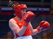 26 June 2019; Aoife O'Rourke of Ireland during her Women’s Middleweight quarter-final bout against Lauren Price of Great Britain at Uruchie Sports Palace on Day 6 of the Minsk 2019 2nd European Games in Minsk, Belarus. Photo by Seb Daly/Sportsfile