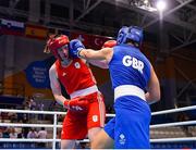 26 June 2019; Aoife O'Rourke of Ireland, left, in action against Lauren Price of Great Britain during their Women’s Middleweight quarter-final bout at Uruchie Sports Palace on Day 6 of the Minsk 2019 2nd European Games in Minsk, Belarus. Photo by Seb Daly/Sportsfile