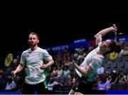 27 June 2019; Chloe Magee, right, and Samuel Magee of Ireland in action against Krestina Silich and Aliaksei Konakh of Belarus during their Mixed Badminton Doubles group stage match at Falcon Club on Day 7 of the Minsk 2019 2nd European Games in Minsk, Belarus. Photo by Seb Daly/Sportsfile