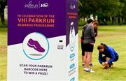 22 June 2019; Vhi ambassador and Olympian David Gillick was on hand to lead the warm up for parkrun participants before completing the 5km free event. Parkrunners enjoyed refreshments post event at the Vhi Rehydrate, Relax, Refuel and Reward areas. Parkrun in partnership with Vhi support local communities in organising free, weekly, timed 5k runs every Saturday at 9.30am. To register for a parkrun near you visit www.parkrun.ie. Participants are pictured during the Templemore parkrun where Vhi hosted a special event to celebrate their partnership with parkrun Ireland. Photo by Diarmuid Greene/Sportsfile