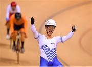 27 June 2019; Christos Volikakis of Greece celebrates after winning the Men's Track Cycling Scratch Race Final at Minsk Arena Velodrome on Day 7 of the Minsk 2019 2nd European Games in Minsk, Belarus. Photo by Seb Daly/Sportsfile