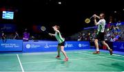 28 June 2019; Samuel Magee and Chloe Magee of Ireland in action during their Mixed Badminton Doubles quarter-final match against Robin Tabeling and Piek Selena of Netherlands at Falcon Club on Day 8 of the Minsk 2019 2nd European Games in Minsk, Belarus. Photo by Seb Daly/Sportsfile
