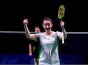 28 June 2019; Chloe Magee of Ireland celebrates following victory for her and brother Samuel Magee in their Mixed Badminton Doubles quarter-final match against Robin Tabeling and Piek Selena of Netherlands at Falcon Club on Day 8 of the Minsk 2019 2nd European Games in Minsk, Belarus. Photo by Seb Daly/Sportsfile