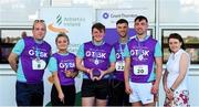 27 June 2019; Aine Sheehy, David Kelly, Padraic Sheehan, and Cormac Byrne of Grant Thornton, who finished 3rd in the Mixed Team Race, are presented with their trophy by Aengus Burns of Grant Thornton and Karen Golden from Galway Simon Community after the Grant Thornton Corporate 5K Team Challenge Galway at Ballybrit Racecourse in Galway. Photo by Diarmuid Greene/Sportsfile