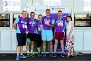 27 June 2019; Andi Qerama, Joanne Stephens, Brian Muldoon and Darragh Sexton of AIB, who finished 2nd in the Mixed Team Race, are presented with their trophy by Aengus Burns of Grant Thornton and Karen Golden from Galway Simon Community after the Grant Thornton Corporate 5K Team Challenge Galway at Ballybrit Racecourse in Galway. Photo by Diarmuid Greene/Sportsfile