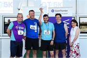 27 June 2019; Winners of the Mens Team Race, John O'Carroll, Evan Flynn and Eoin O'Connor of Blue Tree Systems/ORBCOMM, are presented with their trophy by Aengus Burns of Grant Thornton and Karen Golden from Galway Simon Community after the Grant Thornton Corporate 5K Team Challenge Galway at Ballybrit Racecourse in Galway. Photo by Diarmuid Greene/Sportsfile