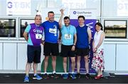 27 June 2019; Winners of the Mens Team Race, John O'Carroll, Evan Flynn and Eoin O'Connor of Blue Tree Systems/ORBCOMM, are presented with their trophy by Aengus Burns of Grant Thornton and Karen Golden from Galway Simon Community after the Grant Thornton Corporate 5K Team Challenge Galway at Ballybrit Racecourse in Galway. Photo by Diarmuid Greene/Sportsfile