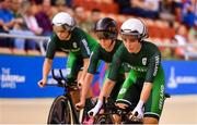 28 June 2019; Mia Griffin, Lydia Gurley and Shannon McCurley of Ireland compete in the Women's Track Cycling Team Pursuit final at Minsk Arena Velodrome on Day 8 of the Minsk 2019 2nd European Games in Minsk, Belarus. Photo by Seb Daly/Sportsfile