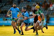26 June 2019; Luke McDwyer of Dublin in action against Killian Sampson of Offaly during the Bord Gais Energy Leinster GAA Hurling U20 Championship quarter-final match between Dublin and Offaly at Parnell Park in Dublin. Photo by Eóin Noonan/Sportsfile