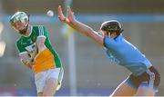 26 June 2019; Ryan Hogan of Offaly in action against Jack Fagan of Dublin during the Bord Gais Energy Leinster GAA Hurling U20 Championship quarter-final match between Dublin and Offaly at Parnell Park in Dublin. Photo by Eóin Noonan/Sportsfile