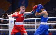 28 June 2019; Regan Buckley, left, of Ireland in action against Artur Hovhannisyan of Armenia during their Men's Light Flyweight semi-final bout at Minsk Arena Velodrome on Day 8 of the Minsk 2019 2nd European Games in Minsk, Belarus. Photo by Seb Daly/Sportsfile